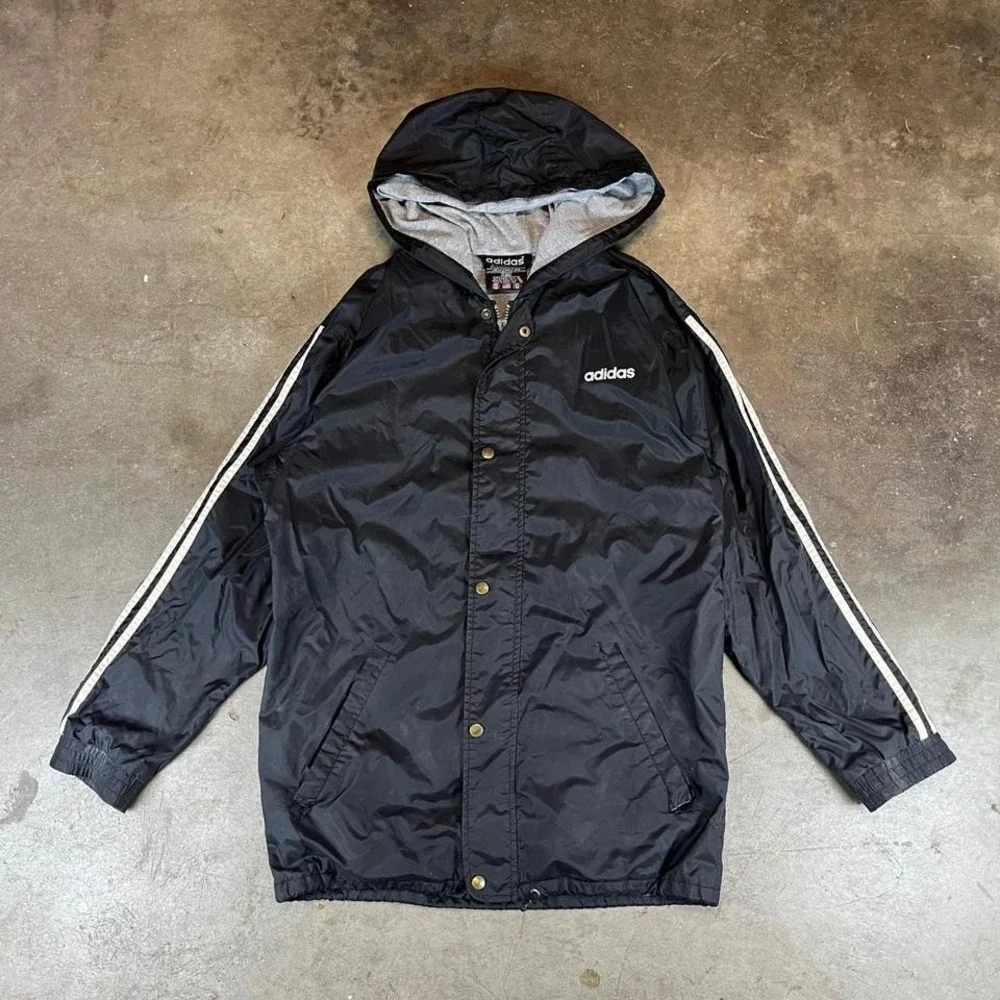 Vintage 90s Adidas black and white long windbreaker jacket men's XL